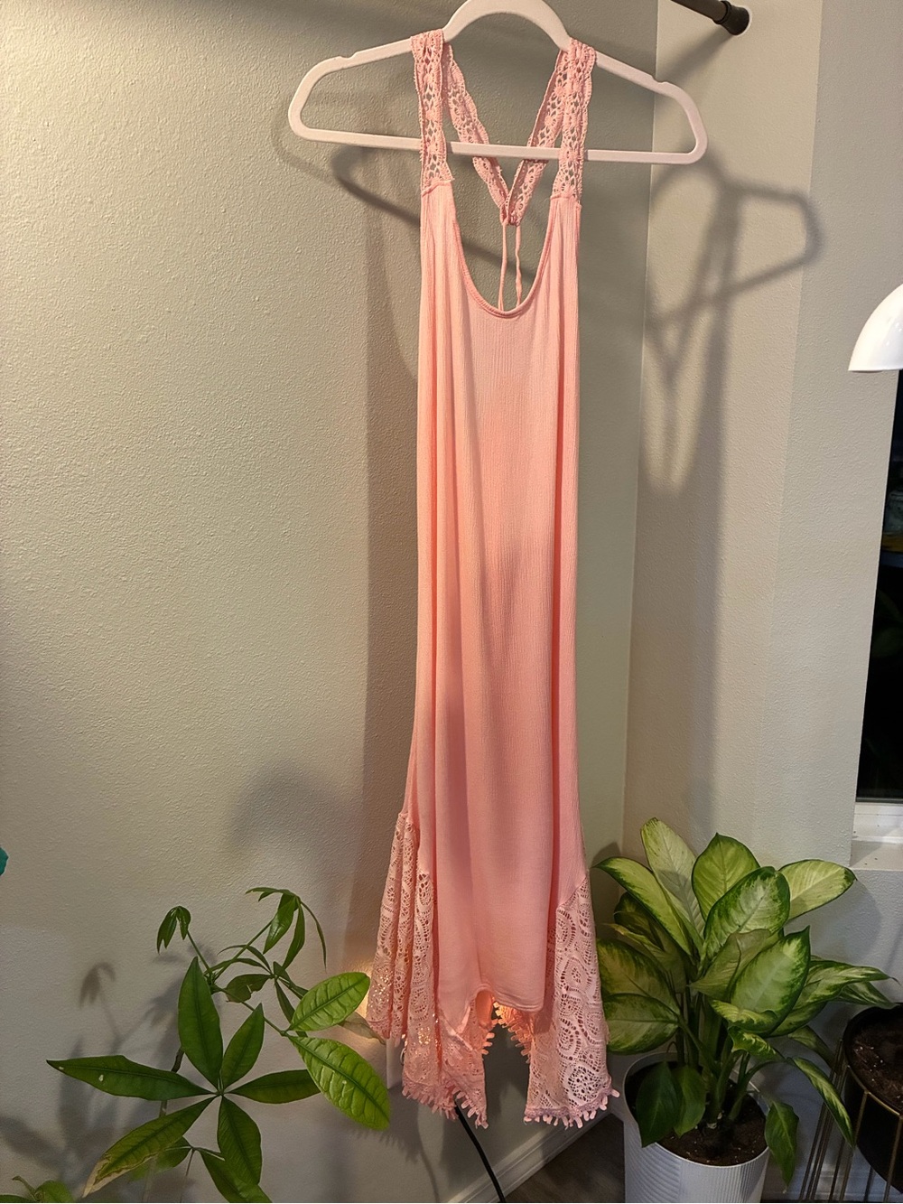 Pink Lace Racerback Maxi Dress/Cover Up Size XL
